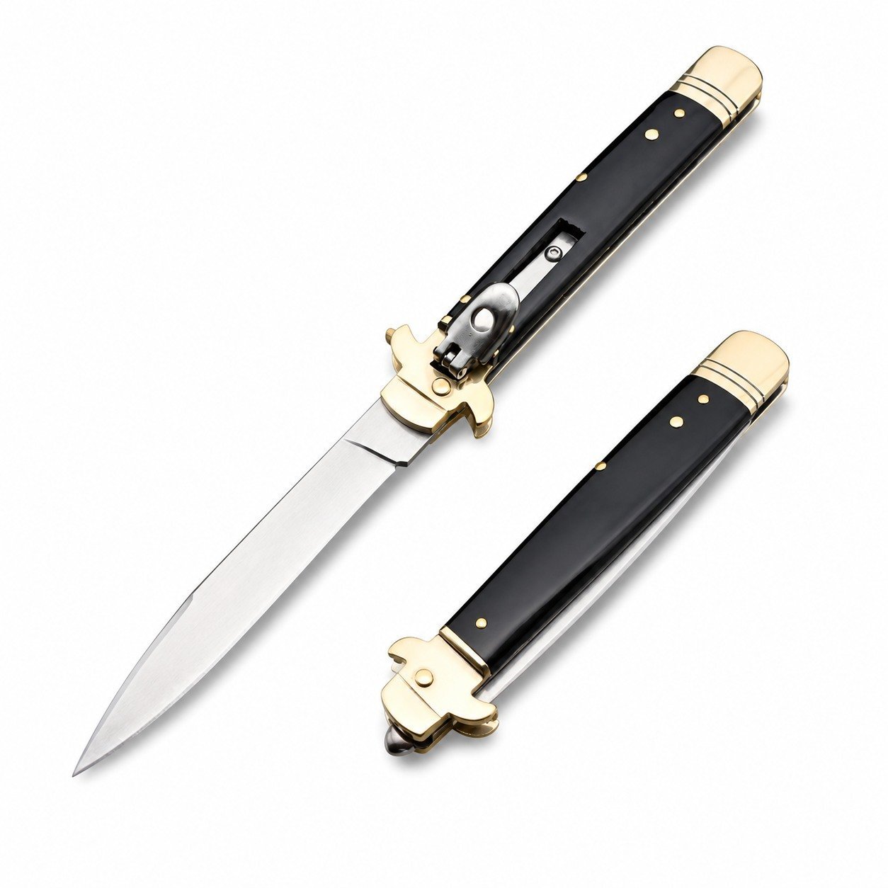 46456-main-white-clean AKC Leverletto Messingschutz, seitlich öffnendes Messer aus schwarzem Horn